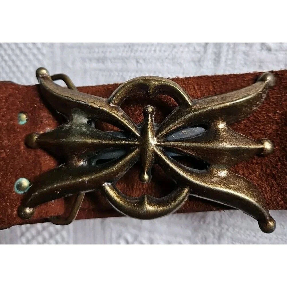 VTG Schaffer Bronze Buckle Brown Leather Belt RARE NWOT SZ S/M
